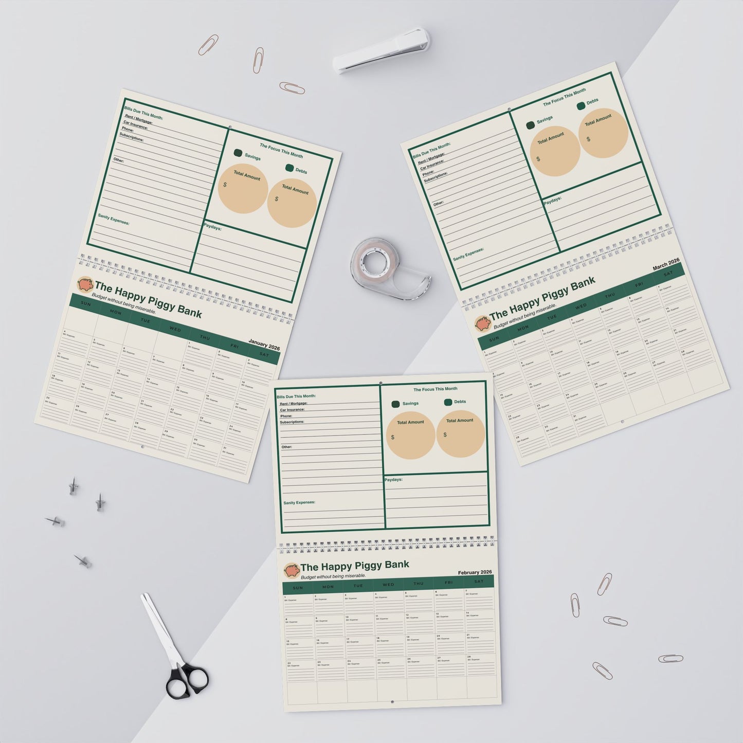 Happy Piggy Bank Budget Calendar